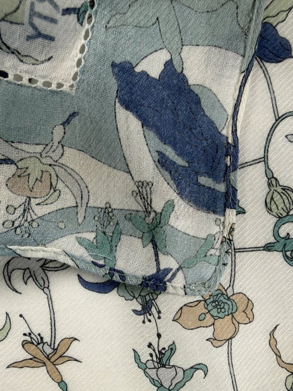 Liberty of London Cotton Floral Scarf Blue Ivory 20" - Picture 6 of 15